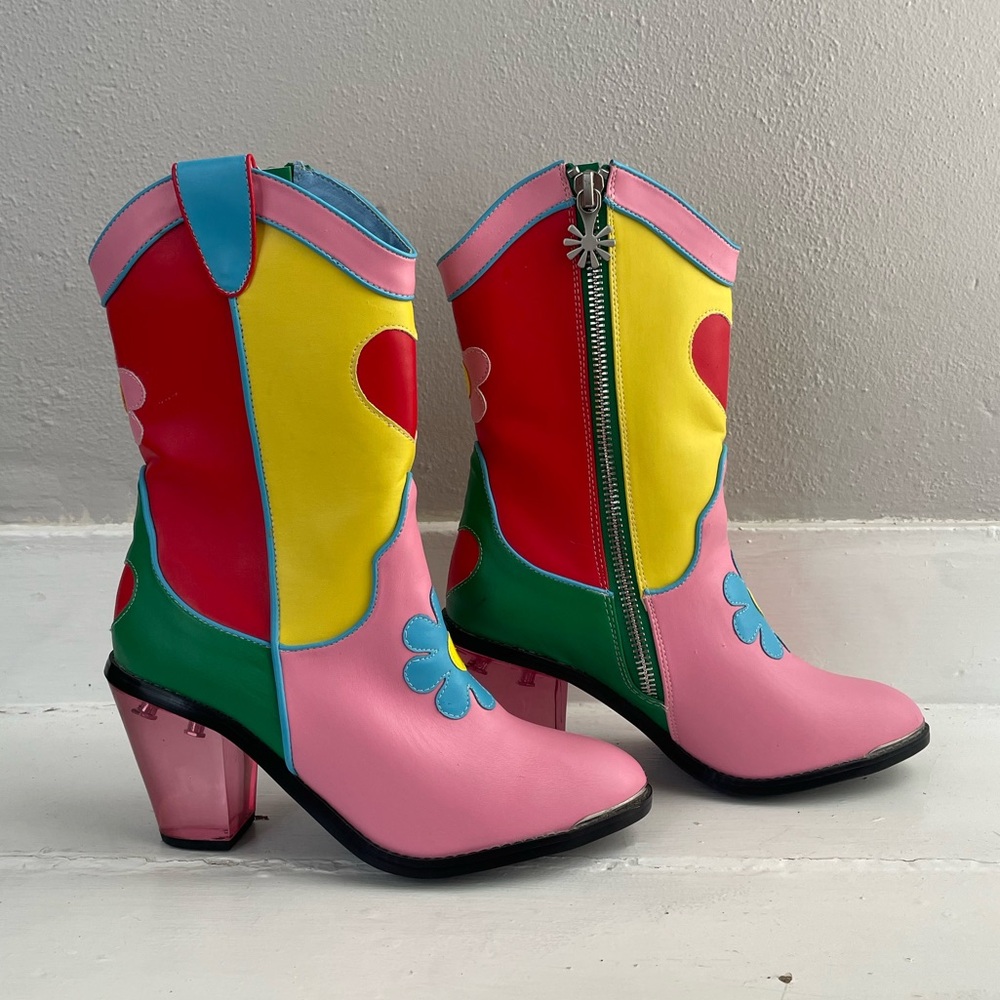 dELiA*s by Dolls Kill Colorblock Flower Power Cowboy Boots - Picture 3 of 6